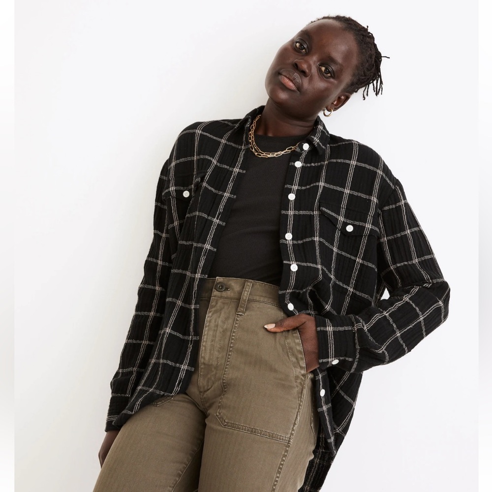Madewell Lightspun Oversized Boyfriend Shirt in Windowpane